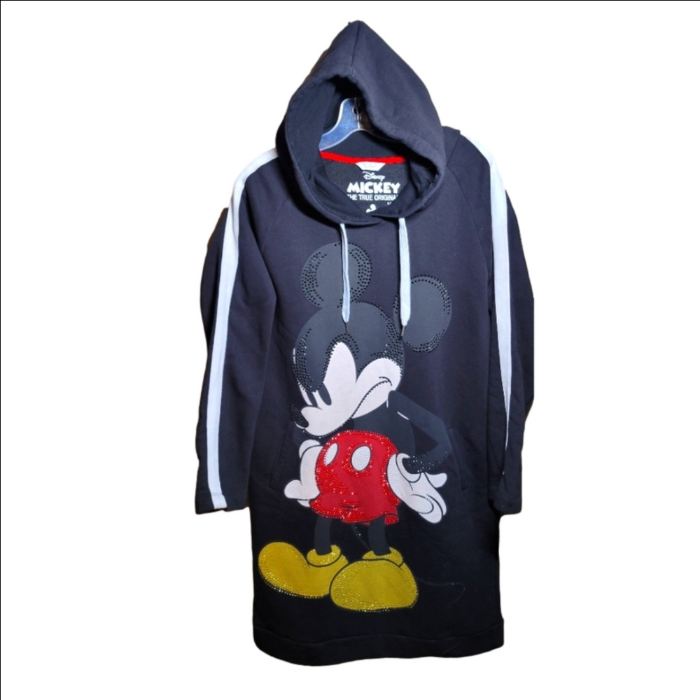 Frogbox Disney Large Angry Mickey tunic length hoodied sweater black white cord
